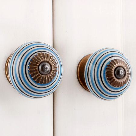 Turquoise Black Striped Knobs